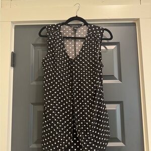 White Polka Dot Sleeveless V-Neck Top - Black
